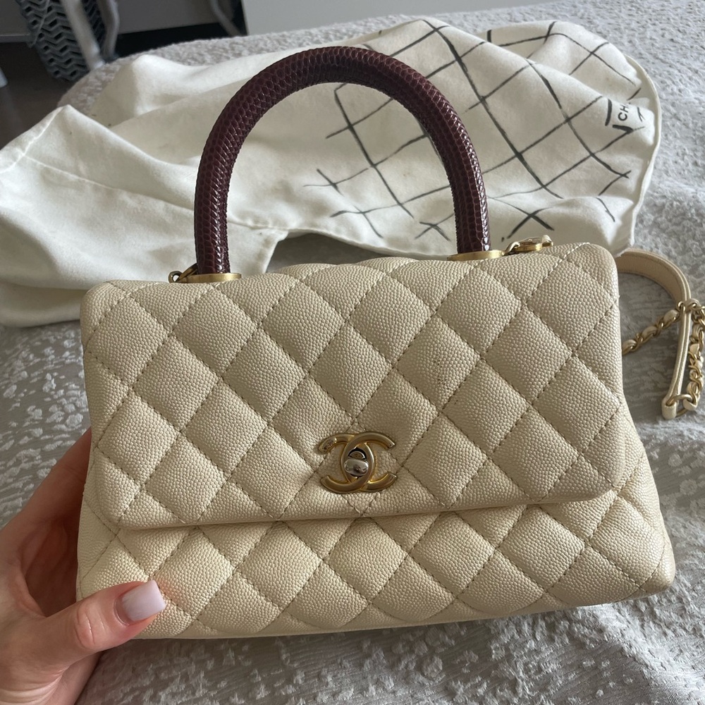 Chanel Small Lizard Trimmed Coco Handle Bag